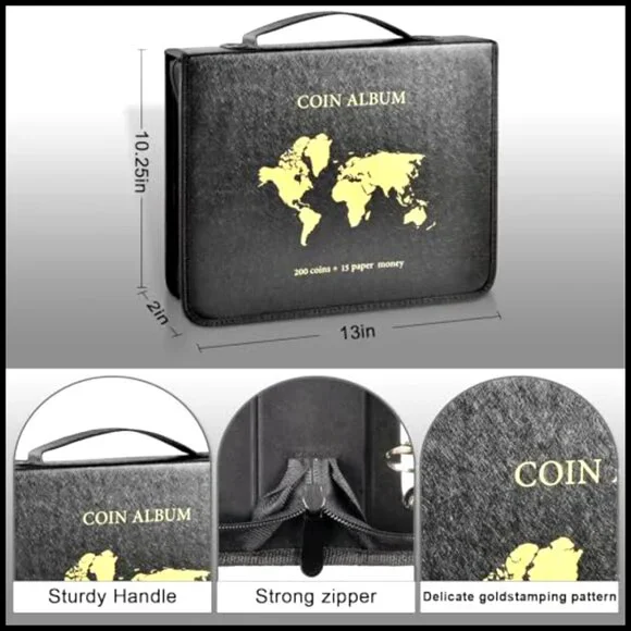 Premium Coin Collection Album Binder with 200 Pockets and 30 Currency Sleeves - Picture 3 of 7